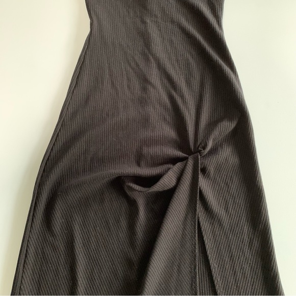 Reformation Hilo Knit Halter Tie Neck Midi Slit Cut Black Rib Faux Wrap Dress XS - Picture 8 of 14